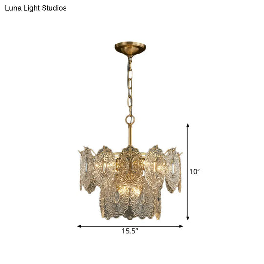 Embossed Crystal Pendant Chandelier Lamp With Gold Canopy Modern Bedchamber Lighting 5/7 Heads