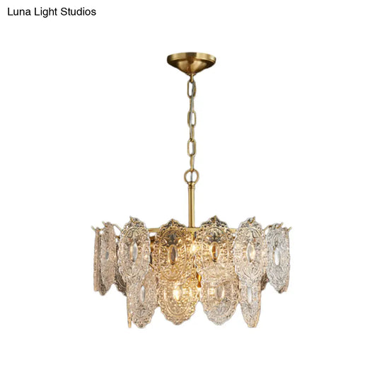 Embossed Crystal Pendant Chandelier Lamp With Gold Canopy Modern Bedchamber Lighting 5/7 Heads