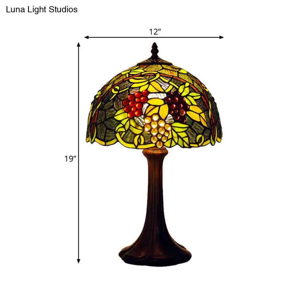 Green Stained Glass Grapevine Night Light: Table Lamp With Tiffany-Inspired Bronze Finish