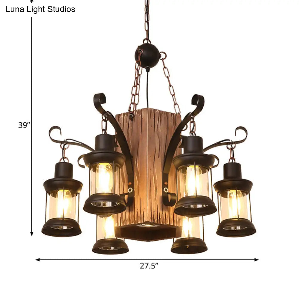 Emily - Clear Glass Chandelier: Farmhouse 6-Light Lantern Dining Room Lamp