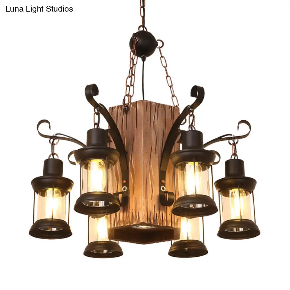 Emily - Clear Glass Chandelier: Farmhouse 6-Light Lantern Dining Room Lamp