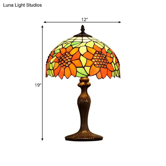 Sunflower Nightstand Lamp: 1-Light Tiffany Table Lamp With Dark Brown Stained Art Glass