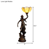 Emily - Tiffany Yellow/White-Brown Glass Table Lamp With Greek Woman Statue