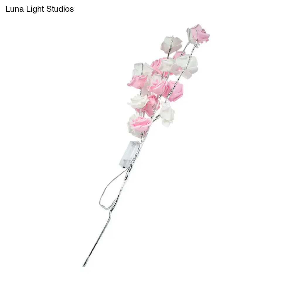 Rose Desk Lamp: Pink & White Led Night Table Light For Living Room Art Deco Style