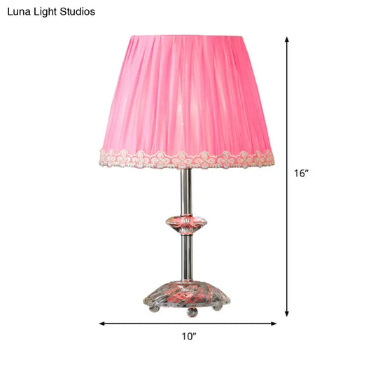 Empire Shade Crystal Nightstand Lamp - Simplicity Pink 1-Light Table Light For Living Room