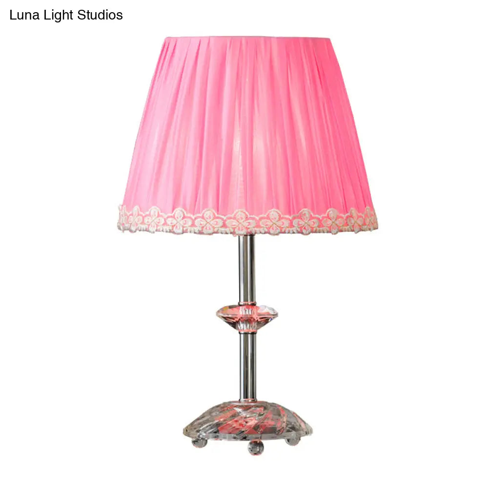 Empire Shade Crystal Nightstand Lamp - Simplicity Pink 1-Light Table Light For Living Room