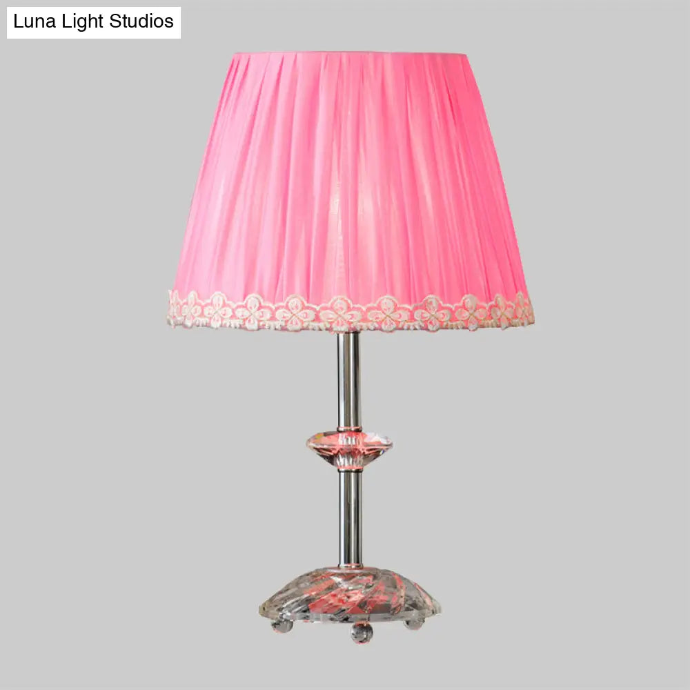 Empire Shade Crystal Nightstand Lamp - Simplicity Pink 1-Light Table Light For Living Room