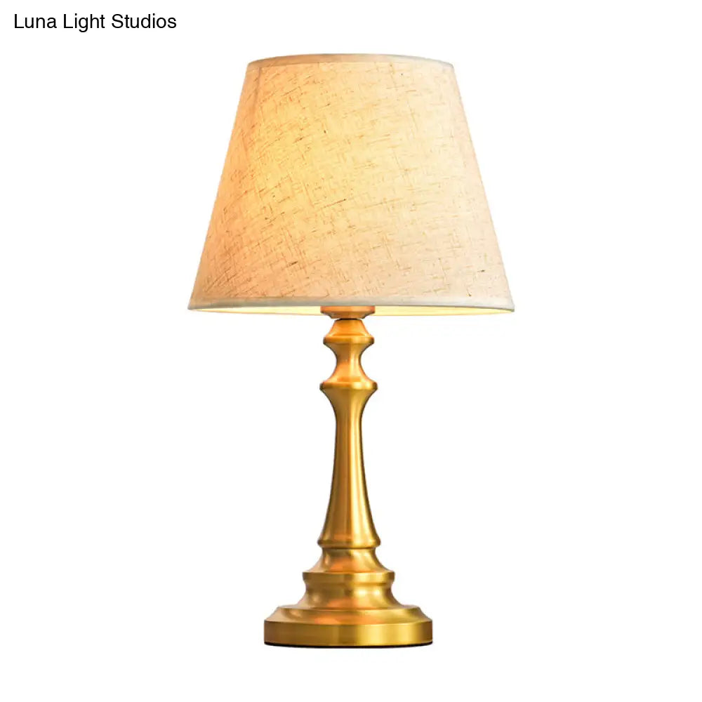 Empire Shade Table Lamp With Baluster Base In Brass - Traditional Single Fabric Nightstand Lighting