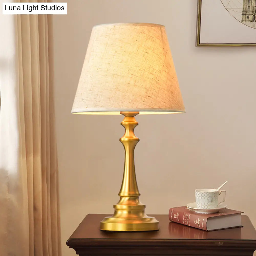 Empire Shade Table Lamp With Baluster Base In Brass - Traditional Single Fabric Nightstand Lighting