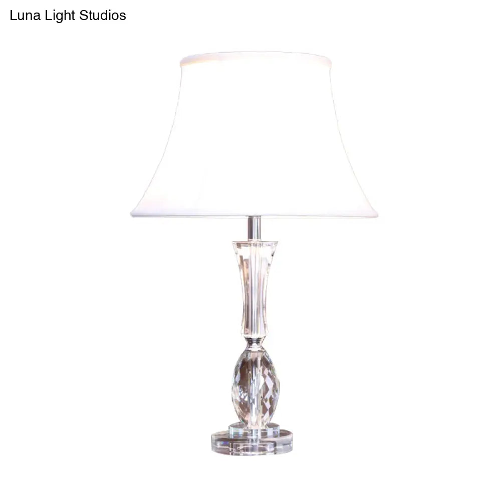 Empire Shade Table Light: Traditional White Fabric Night Lamp With Crystal Base