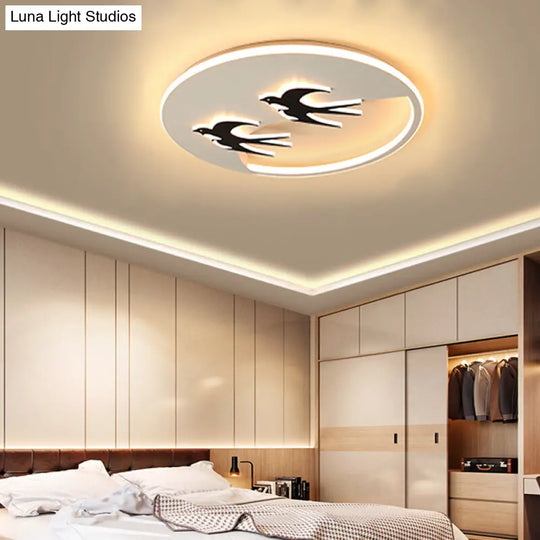 Energy-Saving Led Bird Flush Mount Light For Kids Bedrooms - Animal Inspired Ceiling Lamp White / 16