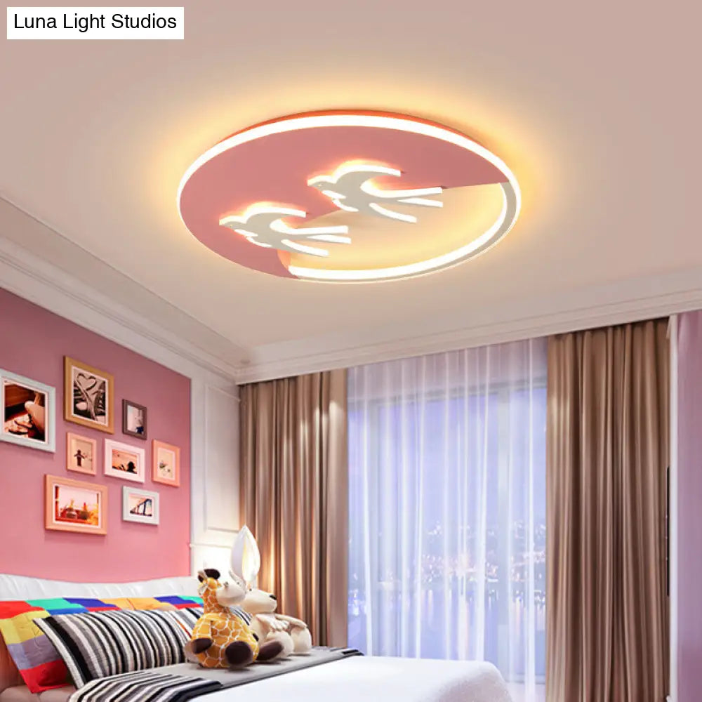 Energy-Saving Led Bird Flush Mount Light For Kids Bedrooms - Animal Inspired Ceiling Lamp