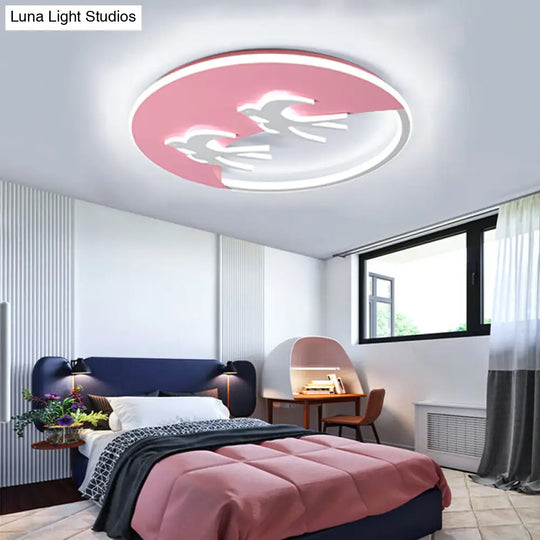 Energy-Saving Led Bird Flush Mount Light For Kids Bedrooms - Animal Inspired Ceiling Lamp Pink / 16