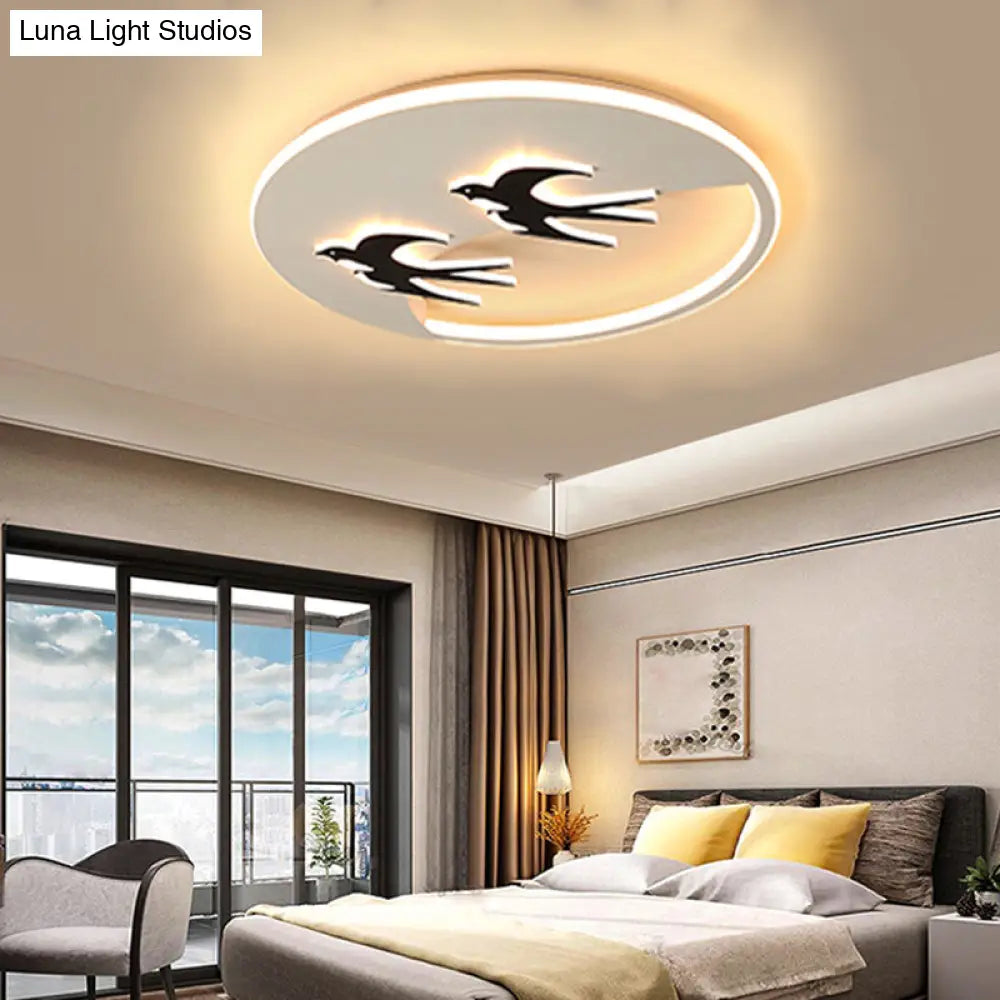 Energy-Saving Led Bird Flush Mount Light For Kids Bedrooms - Animal Inspired Ceiling Lamp