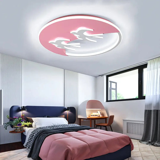 Energy - Saving Led Bird Flush Mount Light For Kids’ Bedrooms - Animal Inspired Ceiling Lamp Pink