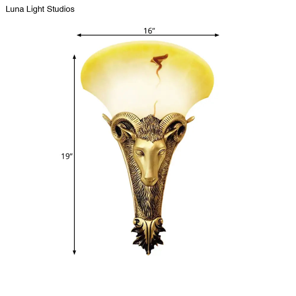 Engraved Goat Wall Sconce - Retro Metallic Lighting Fixture