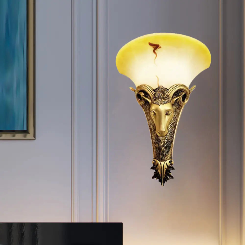 Engraved Goat Wall Sconce - Retro Metallic Lighting Fixture Gold