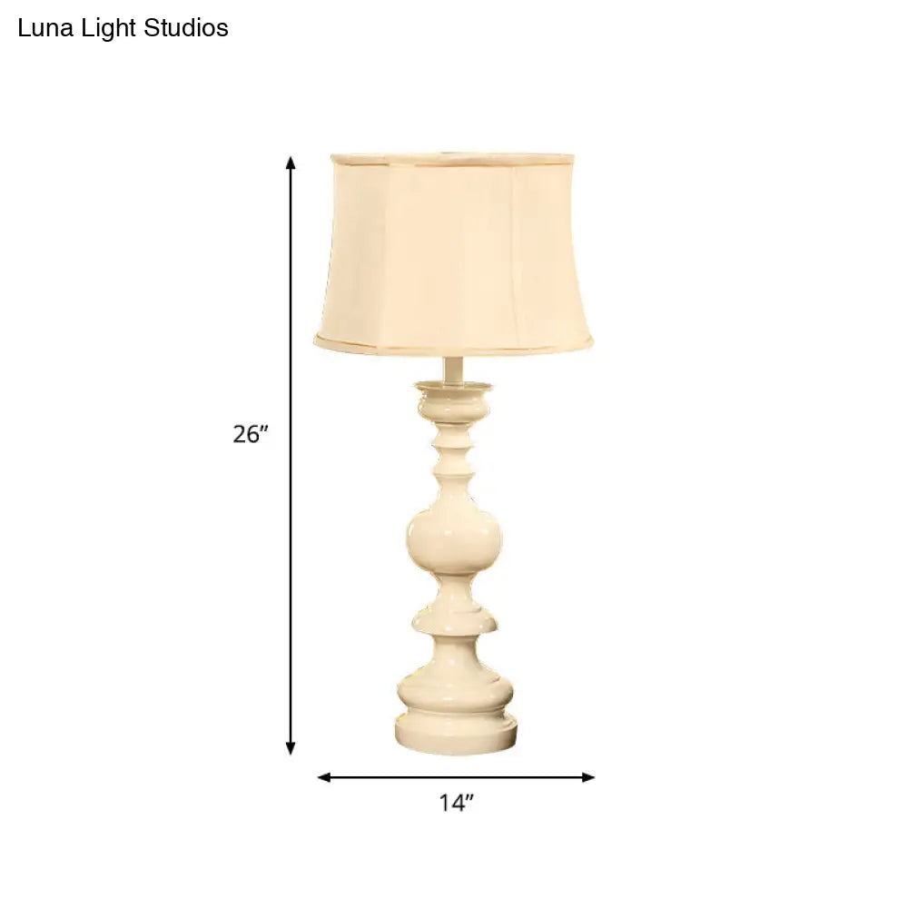 Erika - White Nightstand Lamp With Baluster Base: Traditional Style Drum Shade