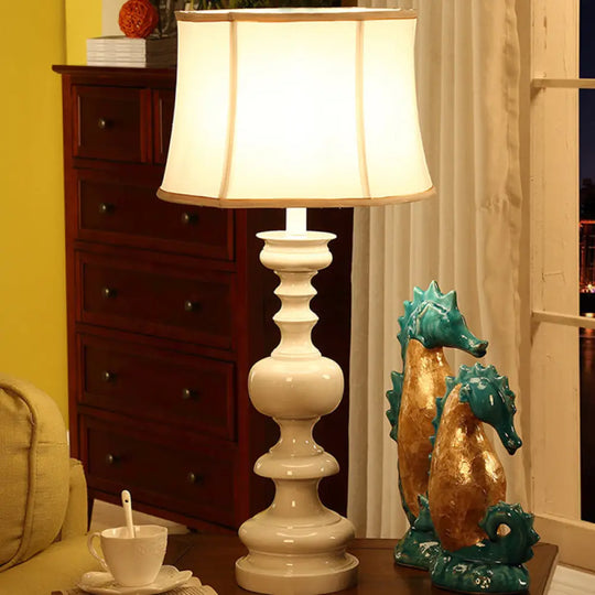 Erika - White Nightstand Lamp With Baluster Base: Traditional Style Drum Shade