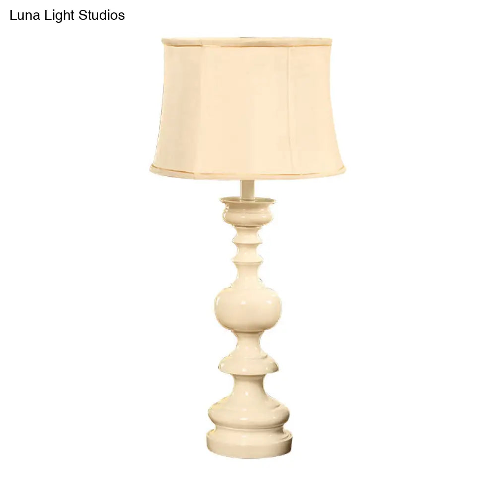 Erika - White Nightstand Lamp With Baluster Base: Traditional Style Drum Shade