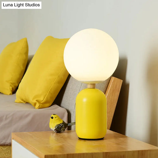 Nordic Glass Night Table Lamp - Global Design Grey/White/Pink Reading Light Cylinder Base Yellow