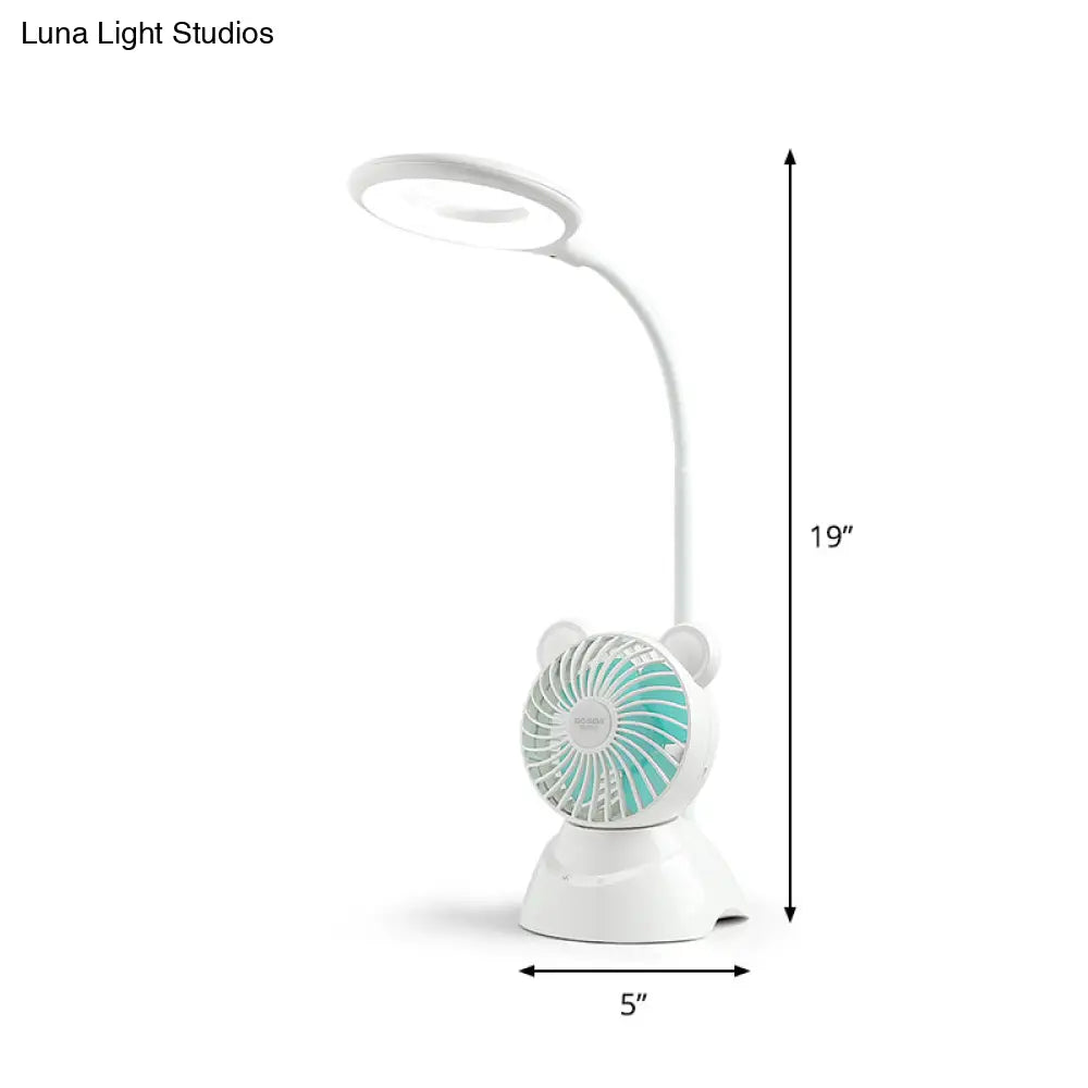 Etamin - Led Halo Ring Flexible Study Light Macaron Plastic Kids Room Desk Lamp With Mini Fan In