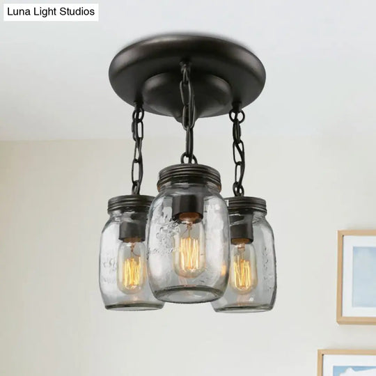 Etched Clear Glass Mason Jar Semi Flush Industrial Light Fixture - Ideal For Dining Room 3/5 - Bulb