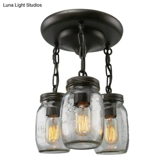 Etched Clear Glass Mason Jar Semi Flush Industrial Light Fixture - Ideal For Dining Room 3/5 - Bulb