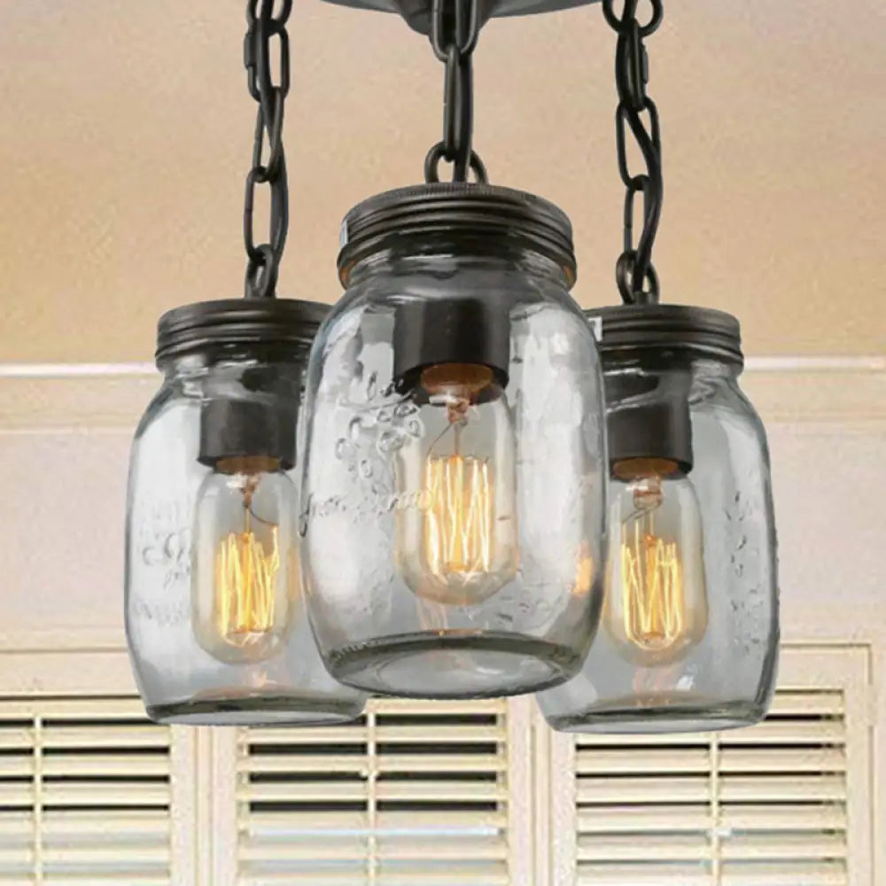 Etched Clear Glass Mason Jar Semi Flush Industrial Light Fixture - Ideal For Dining Room 3/5 - Bulb