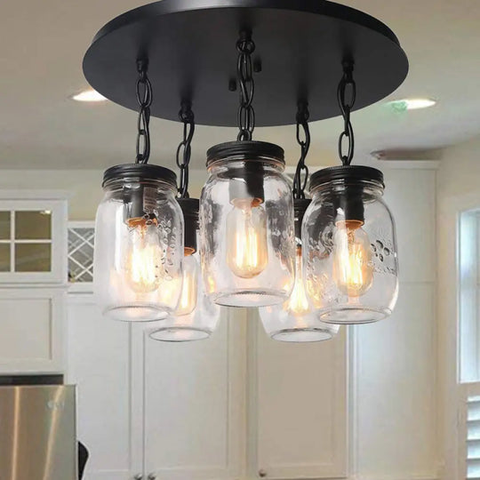 Etched Clear Glass Mason Jar Semi Flush Industrial Light Fixture - Ideal For Dining Room 3/5 - Bulb