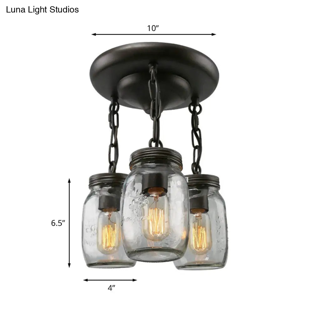 Etched Clear Glass Mason Jar Semi Flush Industrial Light Fixture - Ideal For Dining Room 3/5 - Bulb