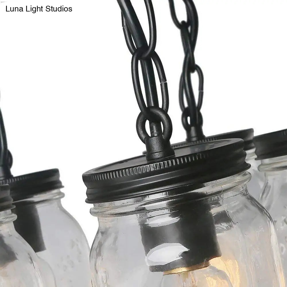 Etched Clear Glass Mason Jar Semi Flush Industrial Light Fixture - Ideal For Dining Room 3/5-Bulb