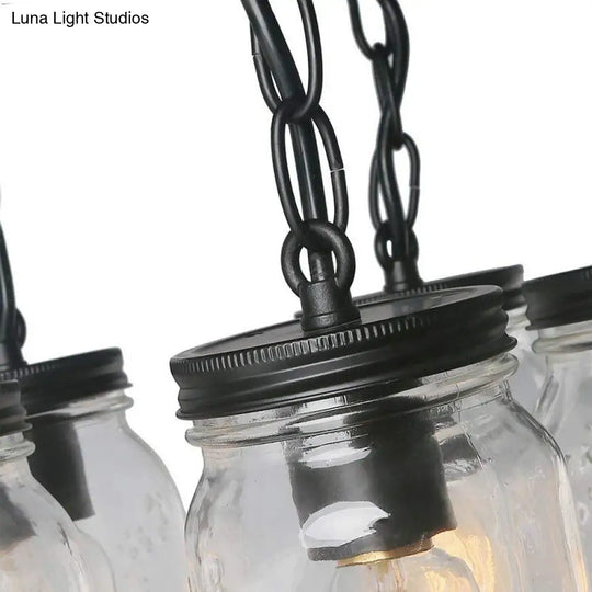 Etched Clear Glass Mason Jar Semi Flush Industrial Light Fixture - Ideal For Dining Room 3/5-Bulb