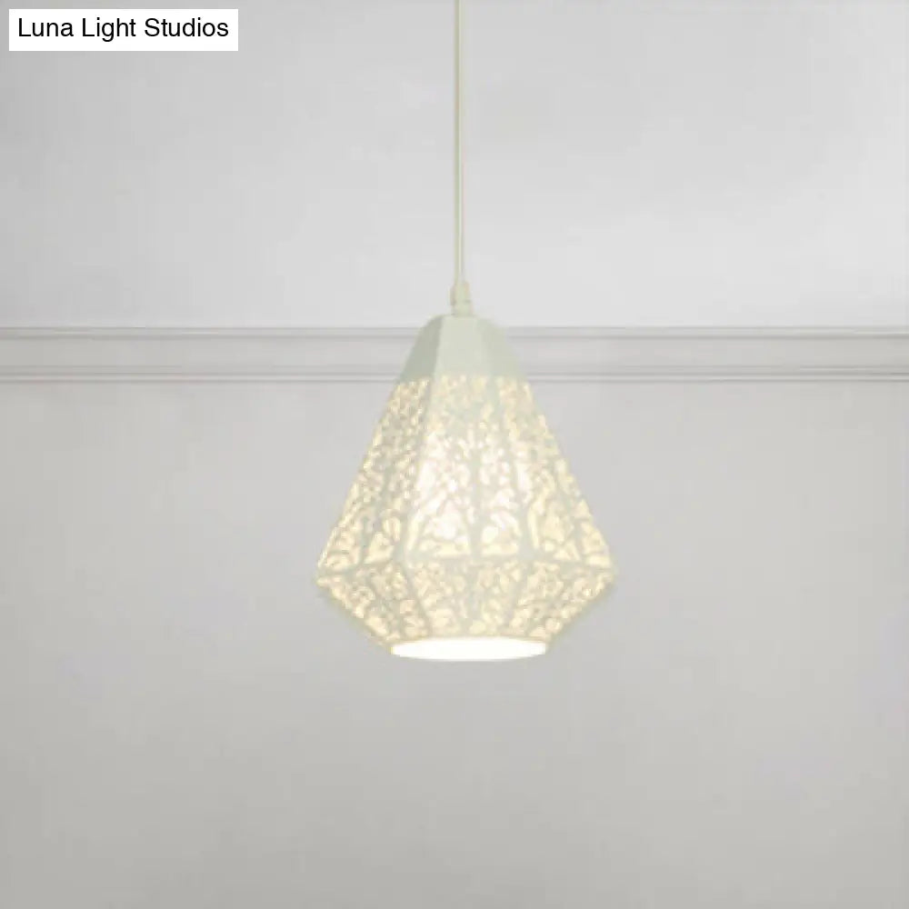 Industrial Black/White Iron Pendant Light - Etched Diamond Bulb Stylish Ceiling Lamp For Living Room