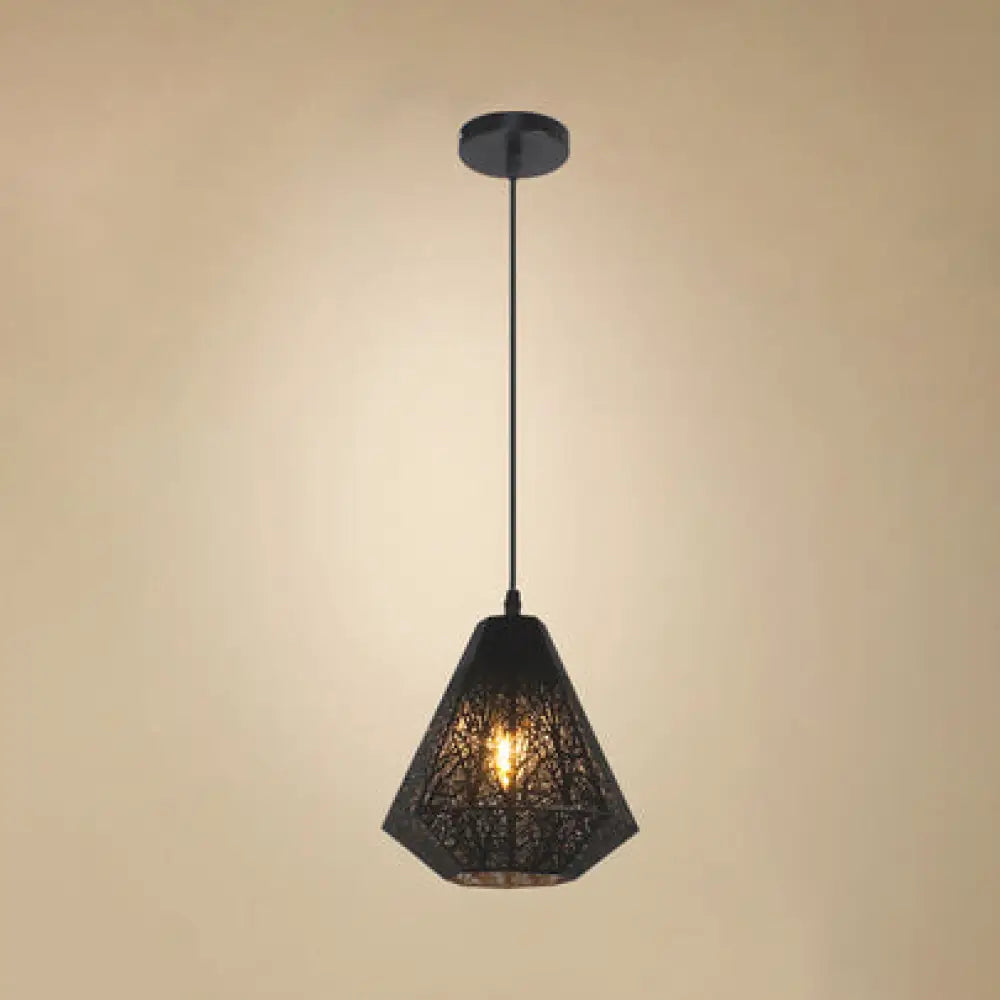 Etched Diamond Pendant Light - Industrial Black/White Iron Hanging Ceiling Lamp For Living Room