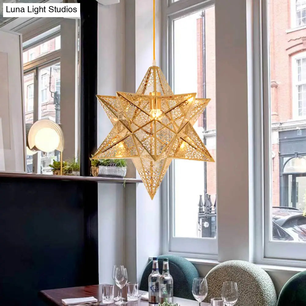 Etched Star Pendant Lighting - Post-Modern Metal Hanging Ceiling Light (14’/18’ Wide) Gold 1