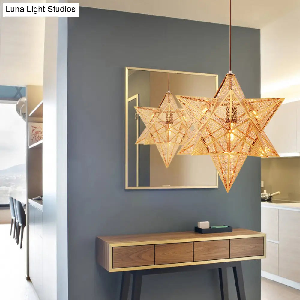 Etched Star Pendant Ceiling Light - Post-Modern Metal With Gold Finish 14/18 Width / 14