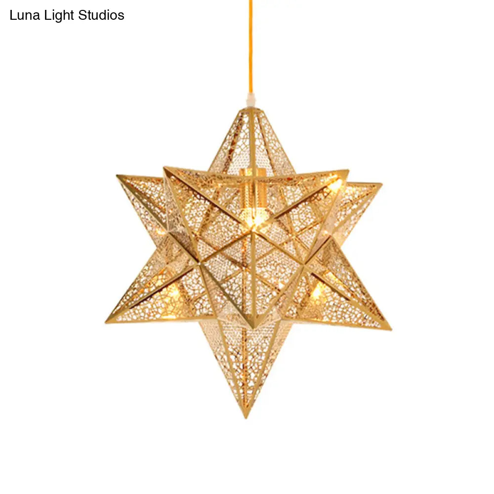 Etched Star Pendant Ceiling Light - Post-Modern Metal With Gold Finish 14/18 Width