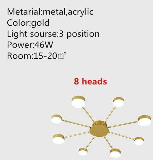 Europe Ceiling Lamp Contracted Modern 16 Heads Led Gold Indoor Light Restaurant Living Room Bedroom
