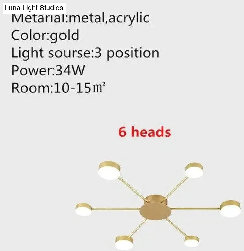 Europe Ceiling Lamp Contracted Modern 16 Heads Led Gold Indoor Light Restaurant Living Room Bedroom