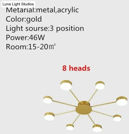 Europe Ceiling Lamp Contracted Modern 16 Heads Led Gold Indoor Light Restaurant Living Room Bedroom