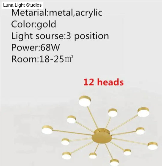 Europe Ceiling Lamp Contracted Modern 16 Heads Led Gold Indoor Light Restaurant Living Room Bedroom