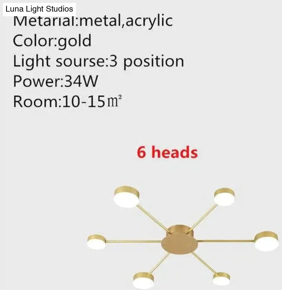 Europe Ceiling Lamp Contracted Modern 16 Heads Led Gold Indoor Light Restaurant Living Room Bedroom