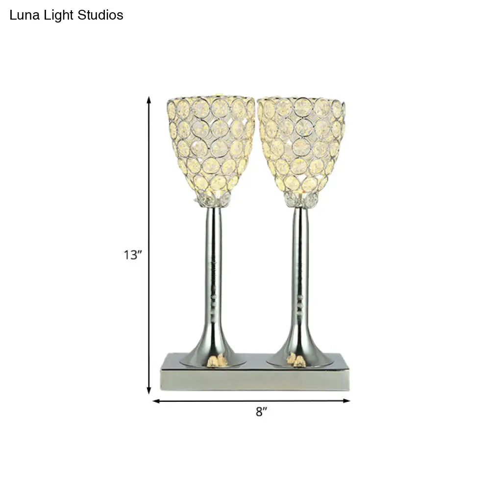 Evelyn - Clear Faceted Glass Double Cup Table Light Simple Led Dining Room Nightstand Lamp In Chrome