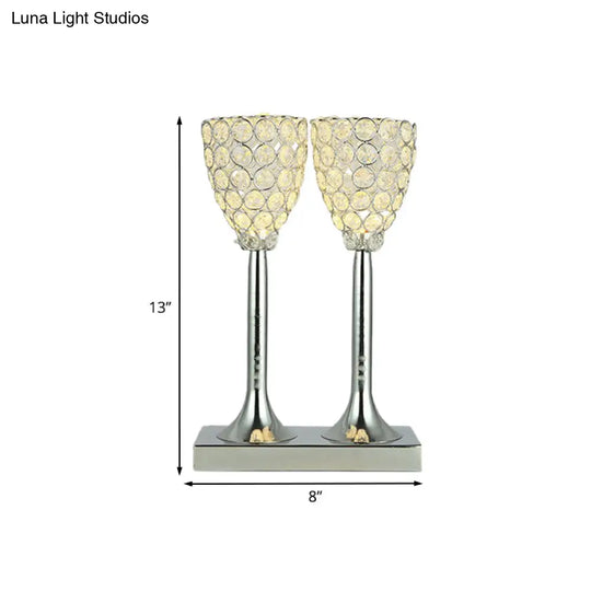 Evelyn - Clear Faceted Glass Double Cup Table Light Simple Led Dining Room Nightstand Lamp In Chrome