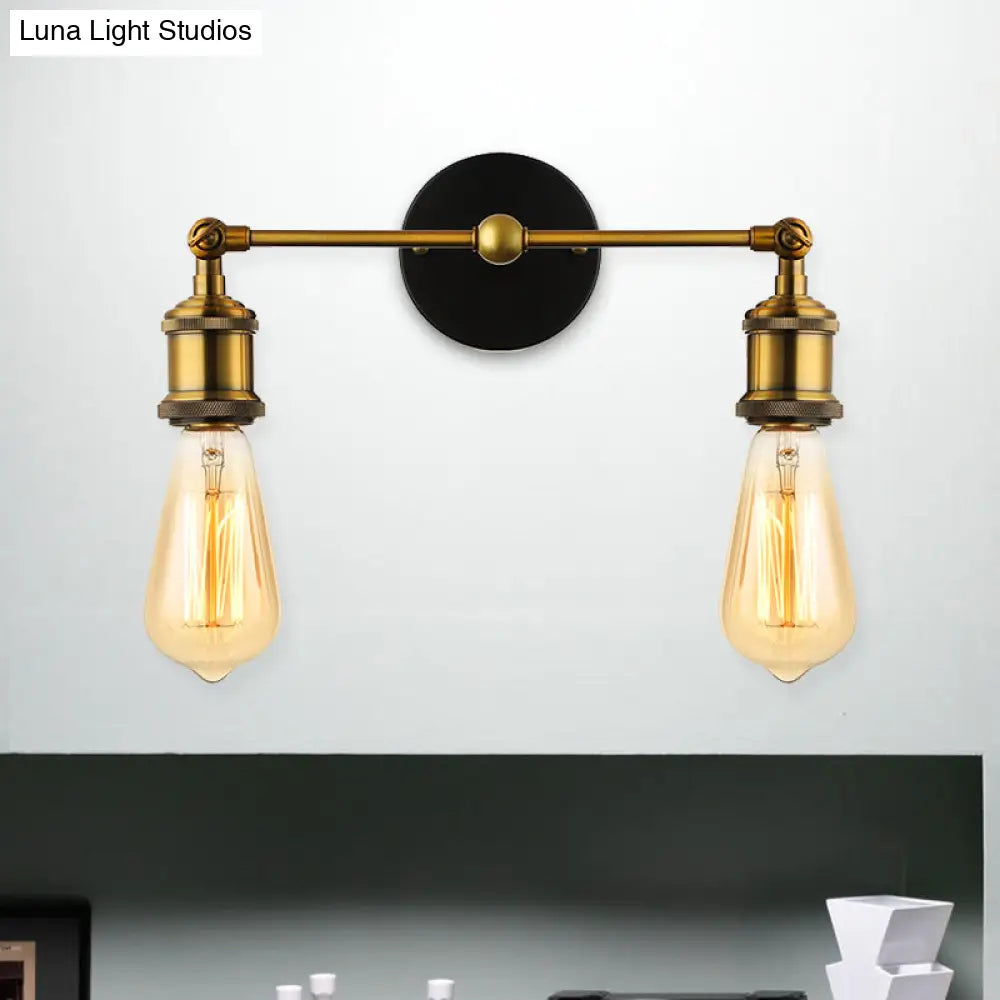 Exposed Sconce Light: 2-Light Industrial Brass Finish Fixture For Coffee Shop