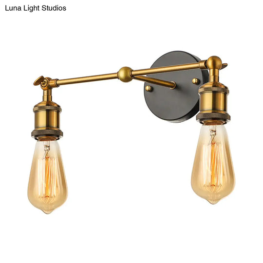 Exposed Sconce Light: 2-Light Industrial Brass Finish Fixture For Coffee Shop