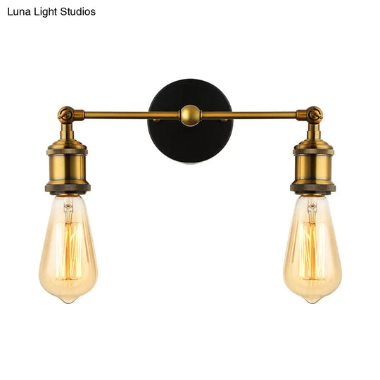 Exposed Sconce Light: 2-Light Industrial Brass Finish Fixture For Coffee Shop