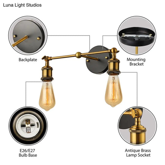 Exposed Sconce Light: 2-Light Industrial Brass Finish Fixture For Coffee Shop