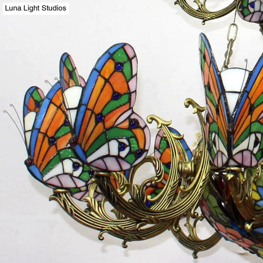 Exquisite Butterfly Chandelier With Tiffany Glass Pendant For Living Room